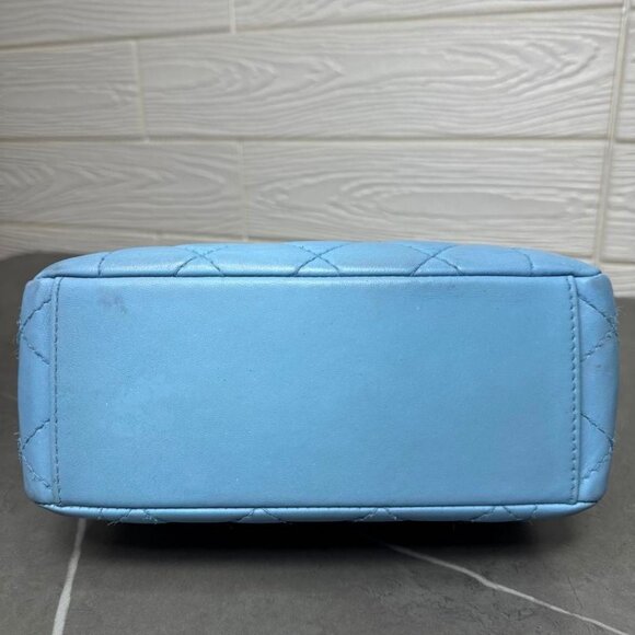 CHANEL 24K Vintage Flap Bag Lambskin Leather Quilted Chain Purse Blue - Picture 7 of 15